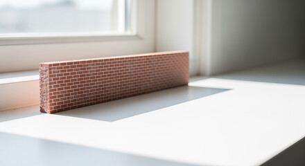 Small Brick Wall Model on White Table by Window with Natural Light