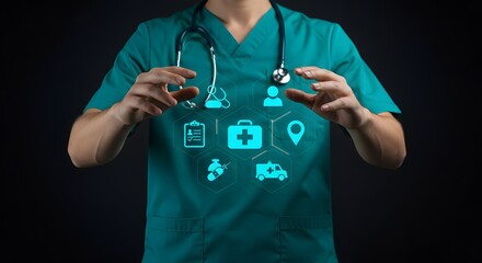 Healthcare Technology: Doctor Interacting with Medical Icons