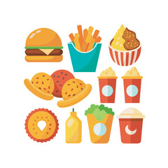 A Collection of Delicious Fast Food Items with Refreshing Drinks and Snacks