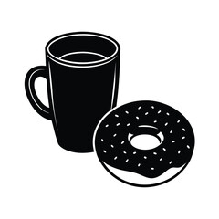 Vector art of coffee mug and donut with sprinkles isolated
