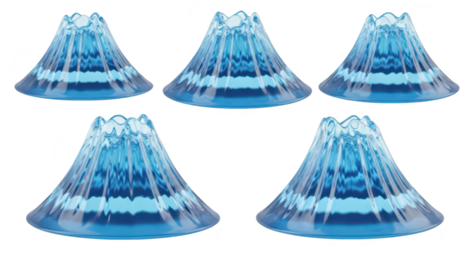 Five crystal-like mountain shapes isolated on white suggesting a decorative design element suitable for backgrounds - Powered by Adobe