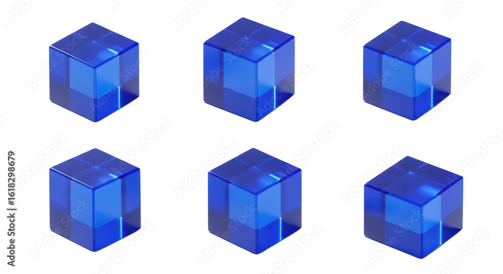 Aufkleber six blue translucent cubes casting shadows on a white surface arranged in a 3d pattern likely for ab