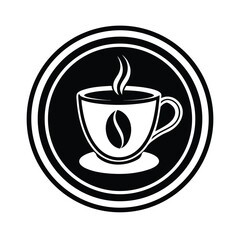 Vector art of coffee cup with coffee bean logo and steam in circle