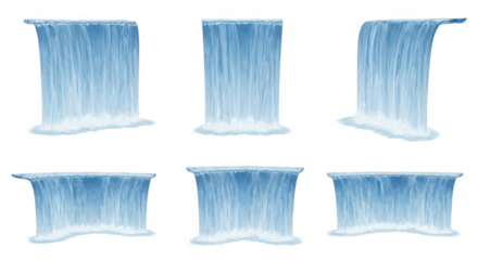 Stylized waterfall illustrations cascade down depicting water flow isolated on white usable for design elements and backgrounds