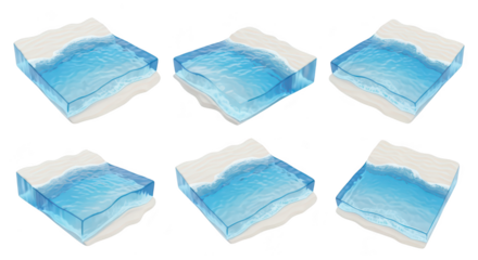 Isometric beach scenes with blue ocean sandy shore and white background illustrating vacation travel and summer concepts