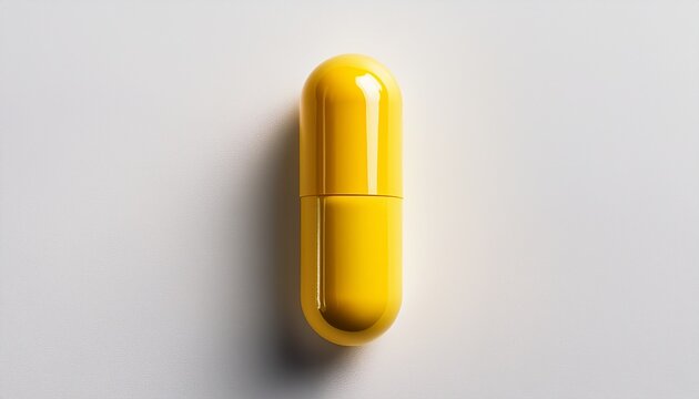 top down photo of a yellow capsule on a white background