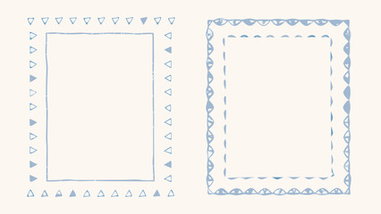 Two Hand Drawn Light Blue Frames with Triangle and Wavy Line Designs on White