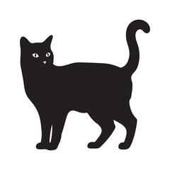 Black cat silhouette standing alert, simple animal outline