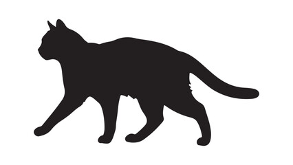 Obraz premium Black cat silhouette walking isolated on white background