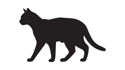 Black cat silhouette walking side view isolated on white