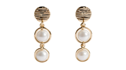 Gold and Pearl Drop Earrings, isolated on transparent background