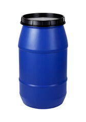 a blue industrial plastic drum on transparent background