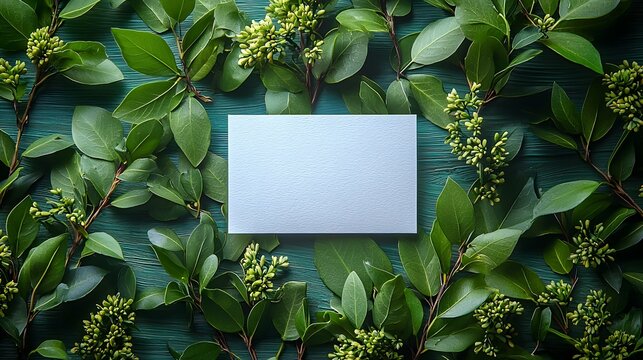 Blank green floral gift card with vibrant foliage