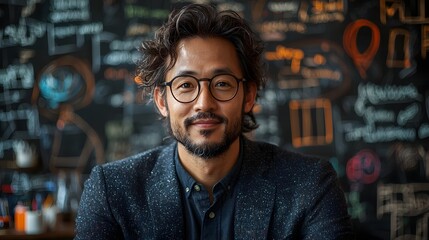 Fototapeta premium Vibrant Asian Creative Business Leader with ic Sketches