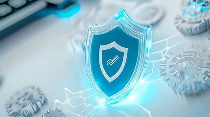 Digital Shield Icon Representing Cybersecurity Protection on a Modern Technology Background with Gears and Circuit Patterns