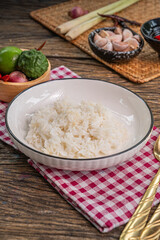 The cooked rice on plate for Thai food and cooking concept   