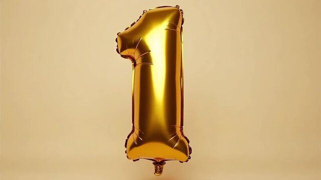 Shining gold number one balloon floating, perfect for birthday or anniversary celebrations
