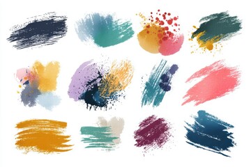 Brush paint collection for vivid artistic compositions. Discover unique ink strokes, colorful splashes, and textured frames, ideal for invitations, posters, and captivating designs