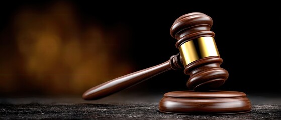 gavel judge law concept. Wooden gavel on a dark background symbolizing justice and law.