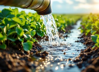 Irrigation system watering crops in a field