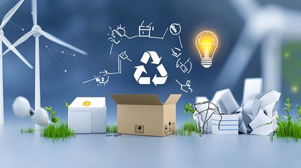 Sustainable Future Concept with Recyclable Materials, Innovation, and Green Technology in a Modern Environment