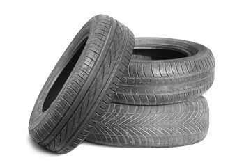 old worn damaged tires isolated on white background