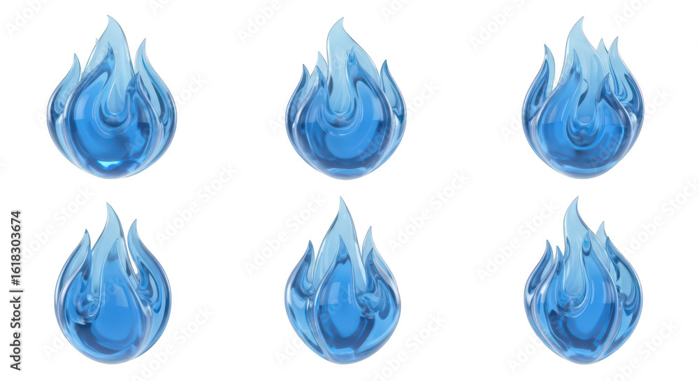 Poster 3d-rendered blue flames arranged in a grid against a white backdrop ideal for digital design or web 