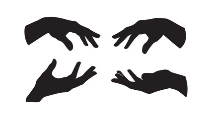 Hand Shadows Silhouettes Reaching Gestures Isolated Black Shapes
