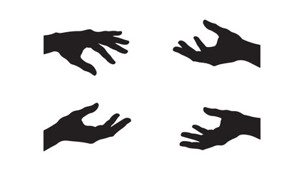 Hand silhouettes reaching out isolated on white background