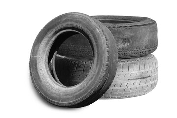 old worn damaged tires isolated on white background