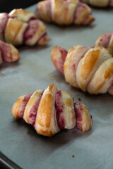 Croissants with raspberry jam. Dessert. Food concept