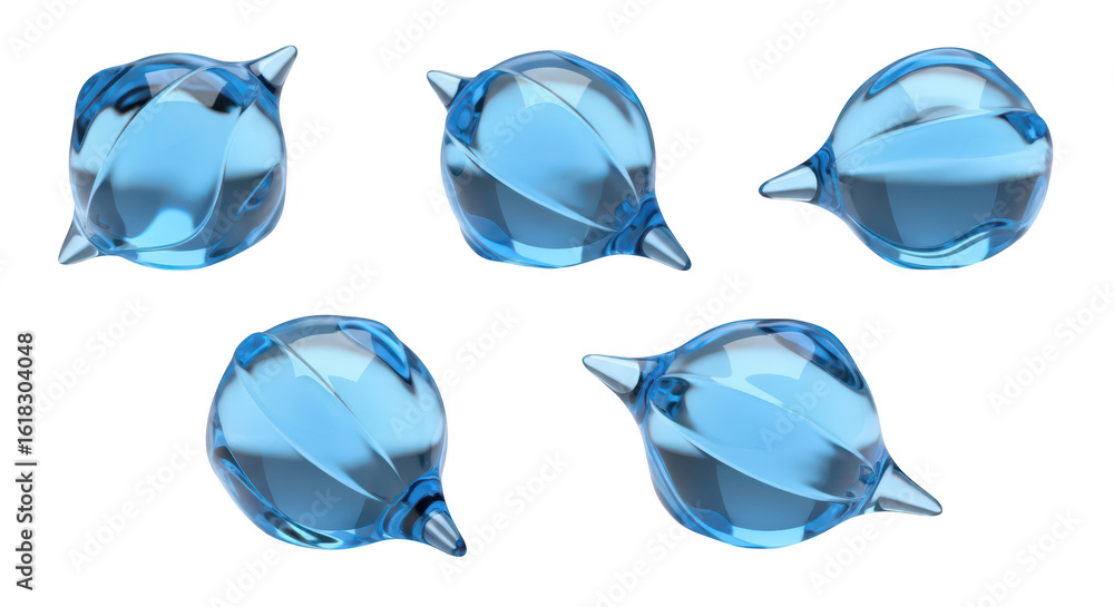 Fototapete five abstract blue spiral objects displayed on a white background for design elements 3d rendering c