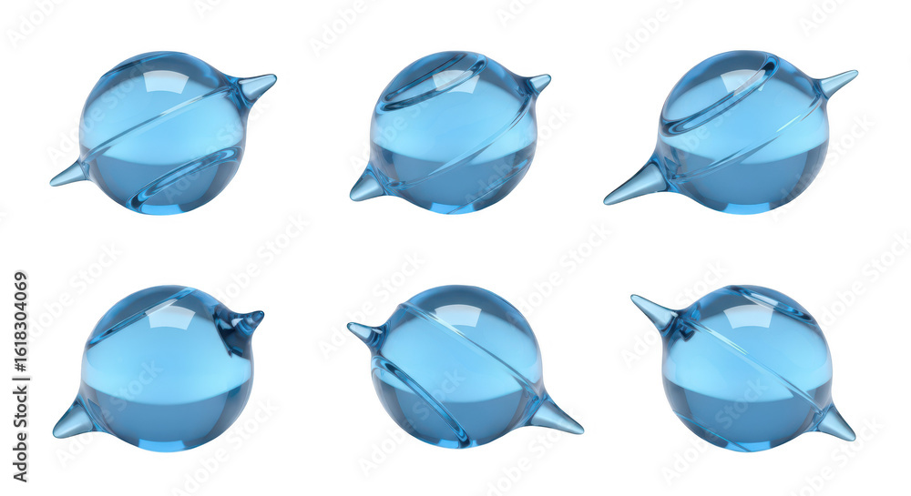 Aufkleber six translucent blue bird-shaped objects rotating on a white background ideal for abstract design or