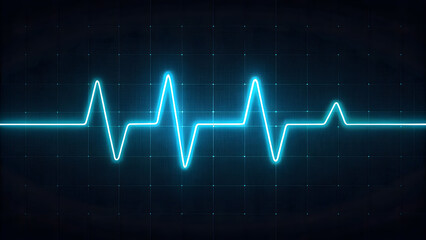 Cyan glowing electrocardiogram heartbeat line on a dark grid background pulse technology new latest web ai background futuristic hud cyber security neural network data tech download ai background