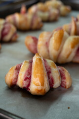 Croissants with raspberry jam. Dessert. Food concept