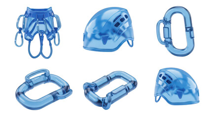 Transparent safety climbing equipment set isolated on white showcasing protection ready for use Bright clean look; for instructional or promotional content