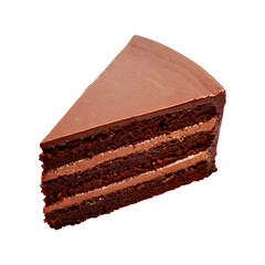 a single slice of layered chocolate cake on transparent background