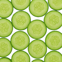 Fresh cucumber slices pattern, green circles closeup