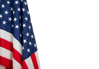 Obraz premium American Flag Draped Corner Design Patriotism Background Independence Day Memorial Day USA Symbol, isolated on white or transparent background. PNG