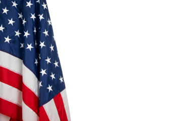 American Flag Draped Corner Design Patriotism Background Independence Day Memorial Day USA Symbol, isolated on white or transparent background. PNG