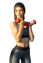A young slim athletic girl in sportswear with snakeskin prints performs a set of exercises. Fitness...