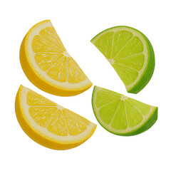 Lemon and lime slices, white isolate background