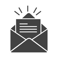 Vector art of an open envelope with a letter inside and radiating light, representing communication and notification