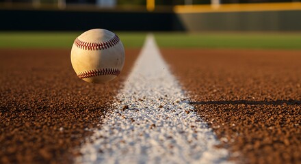 Baseball soaring above the infield, poised for impact, sunlit diamond.