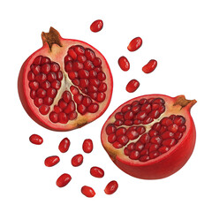 Pomegranate, white isolated background