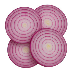 Red onion slices, white isolate background