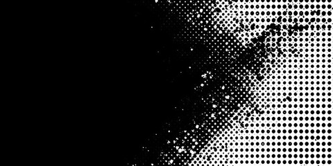 Abstract diagonal monochrome halftone background with scratched dotted texture and torn vector elements, illustration, texture background