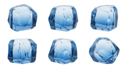Cubes of blue ice isolated on white arranged for a refreshing drink or chilled beverage