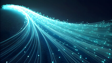 Glowing Blue Fiber Optic Strands Converging with Light Particles on Dark technology new latest web ai background futuristic hud cyber security neural network data tech download ai background