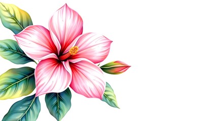 Fototapeta premium a beautiful vibrant pink flower with intricate petals, surrounded by lush green leaves